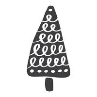 Silueta del icono del vector del árbol de navidad. Símbolo de contorno simple. Aislado en blanco web sign kit de abeto estilizado. Handdraw imagen de dibujos animados escandinavos