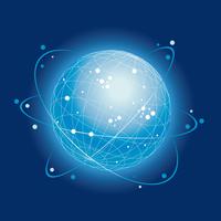 Global network system icon on a dark blue background.