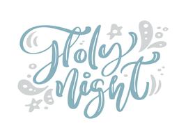 Holy Night blue Christmas vintage calligraphy lettering vector text with winter drawing decor. For art design, mockup brochure style, banner idea cover, booklet print flyer, poster