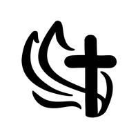 Ilustración de vector de logotipo cristiano. Emblema con concepto de cruz con la vida religiosa comunitaria. Elemento de diseño para el cartel, logotipo, insignia, signo