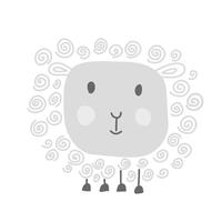 Handdraw Funny vector doodle white sheep, sketch for your design. Isolated on white background