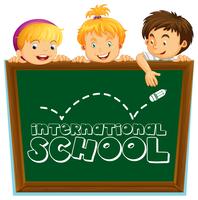 International school sign with three kids vector