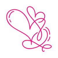 Pareja monoline Red Vector Día de San Valentín dibujado a mano dos corazones caligráficos. Ilustración de letras de caligrafía. Diseño de vacaciones elemento de san valentín Icono de decoración de amor para web, boda e impresión. Aislado