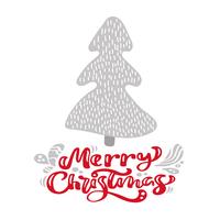 Dibujado a mano árbol de abeto ilustración escandinava. Texto de las letras del vector de la caligrafía de la Feliz Navidad. tarjeta de felicitación de Navidad. Objetos aislados