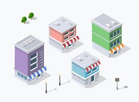 District of the city street houses Isometric vector