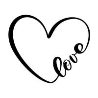Caligrafía palabra amor. Día de San Valentín vector dibujado a mano letras. Tarjeta de San Valentín corazón diseño de vacaciones. Decoración de amor para web, bodas y estampados. Ilustración aislada