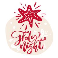 Hand drawn scandinavian illustration star. Holy Night calligraphy vector lettering text. xmas greeting card. Isolated objects