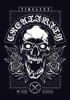 Cráneo con rosas diseño de impresión de grunge vector