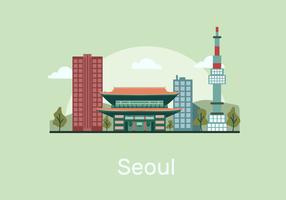 Seoul Landmark Building Vector Flat Illustration