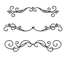 Vector vintage line elegant dividers and separators, swirls and corners decorative ornaments. Floral lines filigree design elements. Flourish curl elements for invitation or menu page illustration