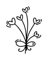 Vector monoline flowers with hearts. Valentines Day Hand Drawn icon. Holiday sketch doodle Design plant element valentine. love decor for web, wedding and print. Isolated illustration
