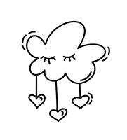 Monoline cute cloud with hearts. Vector Valentines Day Hand Drawn icon. Holiday sketch doodle Design element valentine. love decor for web, wedding and print. Isolated illustration