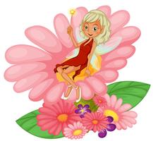 A fairy sitting on a pink flower vector