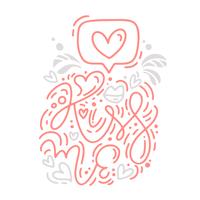 Vector monoline calligraphy phrase Kiss Me with Valentine logo. Valentines Day Hand Drawn lettering. Heart Holiday sketch doodle Design card. Isolated illustration decor for web, wedding and print