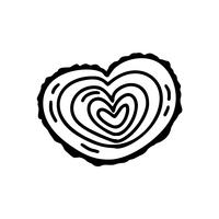 Vector monoline Valentines Day Hand Drawn stylized wooden Heart. Holiday sketch doodle Design element valentine. Icon love decor for web, wedding and print. Isolated illustration
