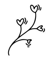 Monoline linda rama con corazones. Día de San Valentín vector icono dibujado a mano. Día de fiesta del bosquejo del doodle del elemento del diseño. Decoración de amor para web, bodas y estampados. Ilustración aislada