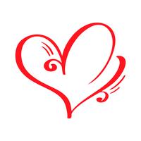 Corazón caligráfico dibujado mano roja del día de tarjetas del día de San Valentín del vector. Diseño de vacaciones elemento de san valentín Icono de decoración de amor para web, boda e impresión. Ilustración de letras de caligrafía aislado vector