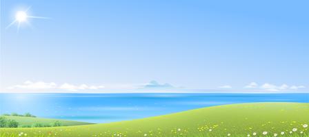 Sea landscape with green hills vector