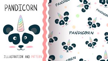 Cute panda, unicorn - seamless pattern. vector