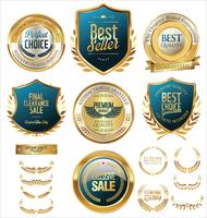 Insignias y etiquetas de oro premium de lujo vector