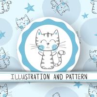 Cute cat - cartoon seamless pattern vector