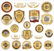 Insignias y etiquetas de oro premium de lujo vector