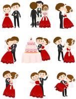 Wedding couple in different actions vector
