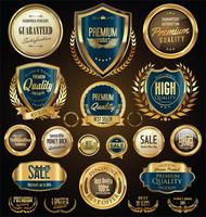 Insignias y etiquetas de oro premium de lujo vector