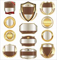 Insignias y etiquetas de oro premium de lujo vector