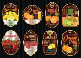 Set of organic fruit retro vintage golden labels collection vector