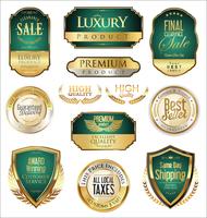 Insignias y etiquetas de oro premium de lujo vector