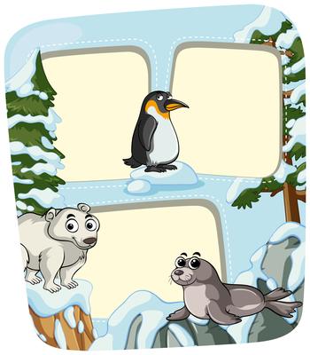 Paper template with animals in winter