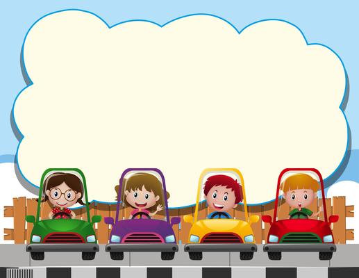 Border template with four kids in the cars