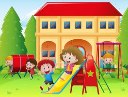 Children playing at school playground vector