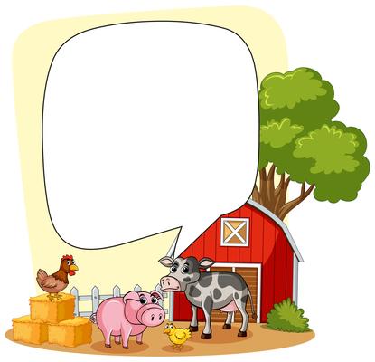 Speech bubble template with farm scene in background