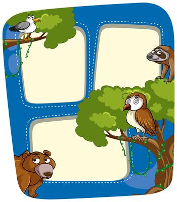 Border template with wild animals in forest