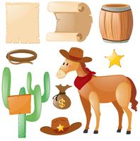 Tema occidental con caballo y cactus. vector