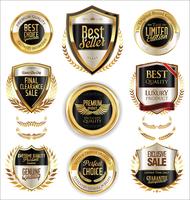 Insignias y etiquetas de oro premium de lujo vector