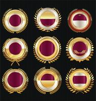 Insignias y etiquetas de oro premium de lujo vector