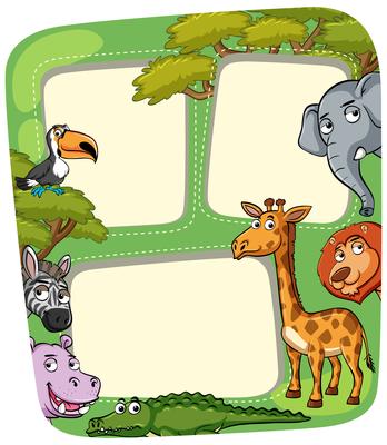 Border template with wild animals in forest