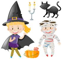 Kids in halloween outfit vector