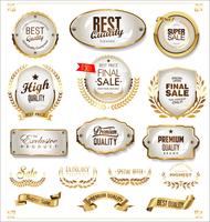 Insignias y etiquetas de oro premium de lujo vector