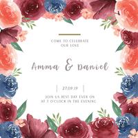 Florales de la acuarela con la frontera del marco de texto, pintado a mano de la acuarela de las flores enormes aislado en el fondo blanco. Diseño de flores decoración para tarjeta, guardar la fecha, tarjetas de invitación de boda, cartel, banner. vector