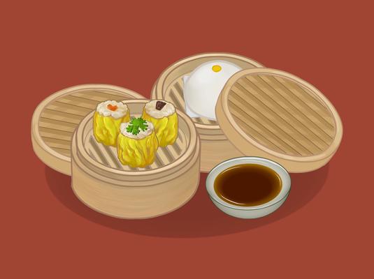 Three Chinese steamed buns illustration Download Free