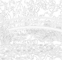 The Water Lily Pond 1899 by Claude Monet adult coloring page vector