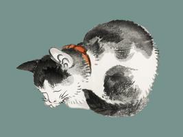 Sleeping cat by Kno Bairei 1844-1895. Digitally enhanced from our own original 1913 edition of Bairei Gakan. vector