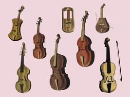 Musik 1850 published in Copenhagen, a vintage illustration of a violin, classical guitar and flute variants. Digitally enhanced by rawpixel. vector