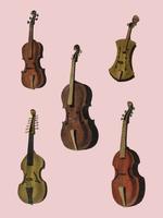 A collection of antique violin, viola, cello and more from Encyclopedia Londinensis or Universal Dictionary of Arts, Sciences and Literature 1810. Digitally enhanced by rawpixel. vector