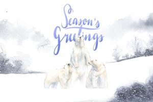 Seasons39s greetings card with hand-drawn polar bears vector