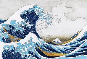 La Gran Ola de Kanagawa (1829–1833) de Katsushika Hokusai: adulto para colorear vector